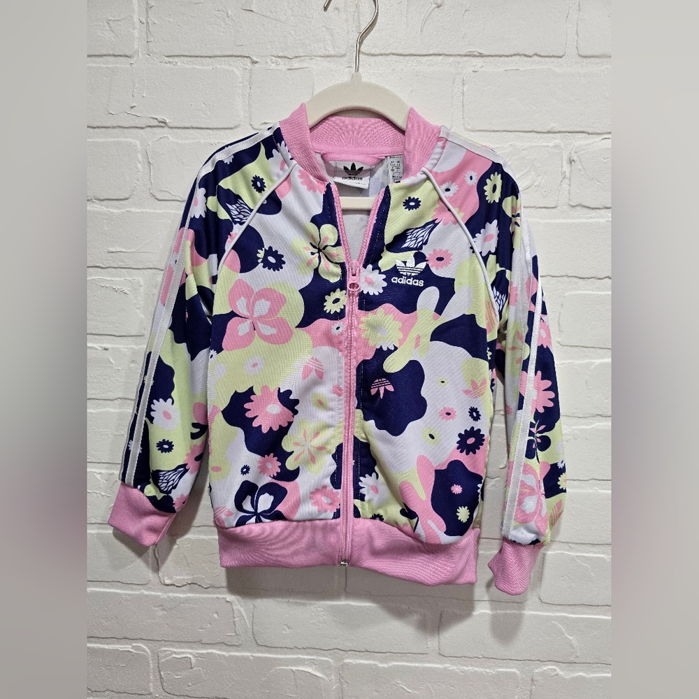 Adidas Kids Floral Jacket - Pink and Navy 3/4y